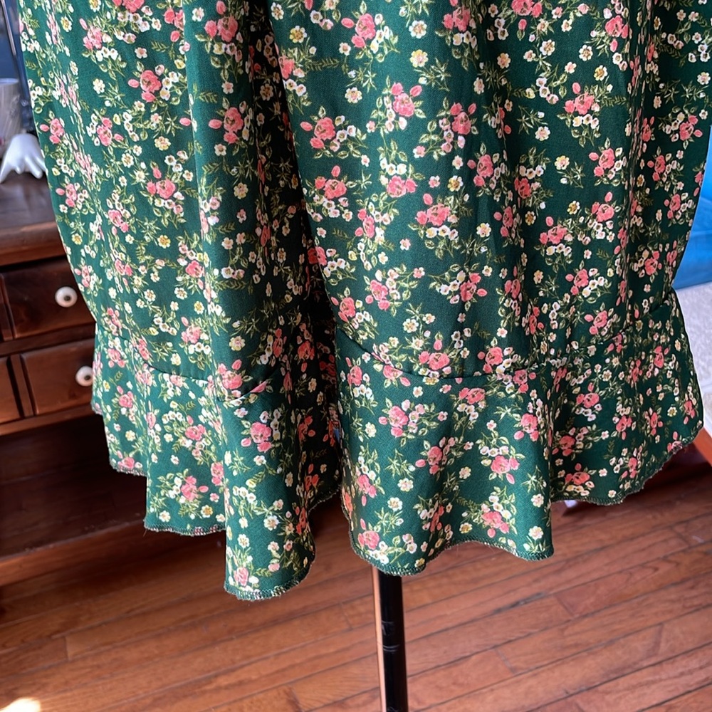 Purple Snow dark green Flower Print Mini Length Dress Size Large - Picture 11 of 13